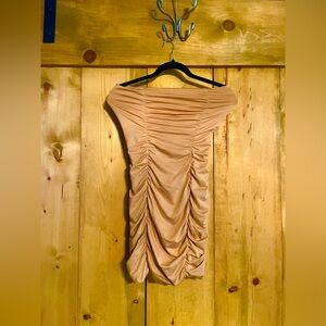 Elegant Tan Off-Shoulder Dress